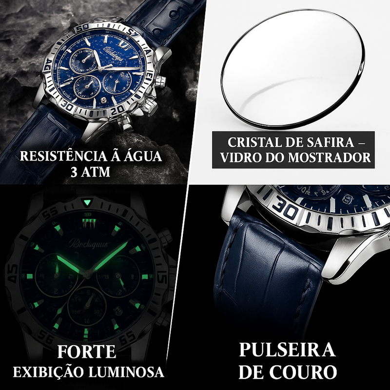 Relógio POEDAGAR Cronógrafo de Luxo / P-Couro