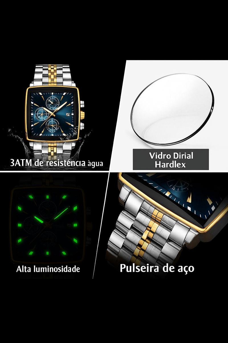 Relógio POEDAGAR Quadrado de Luxo