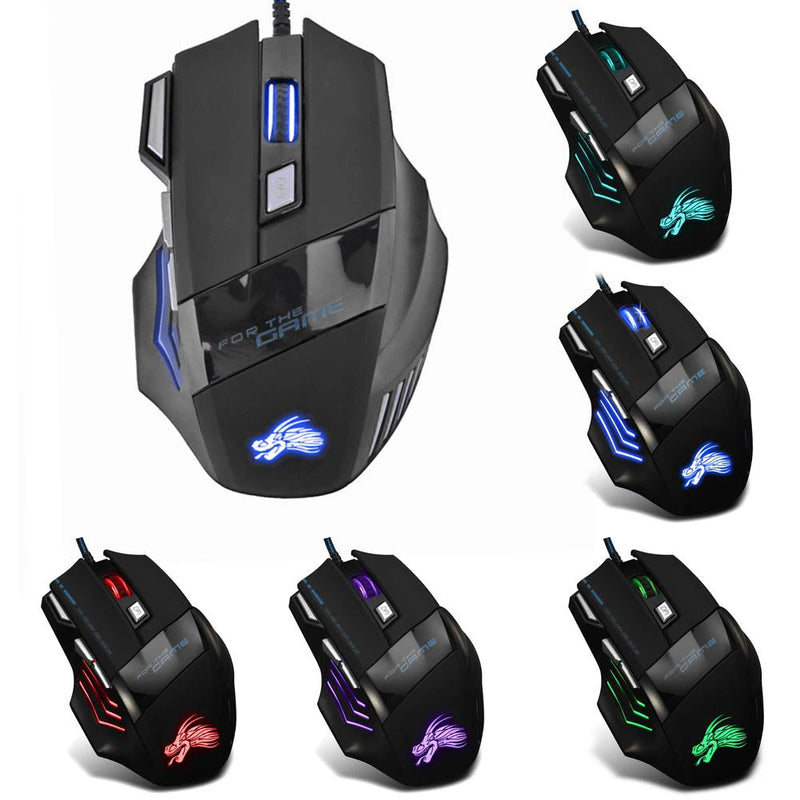 Mouse gamer USB com fio, 7 botões, ergonômico, retroiluminado, 5500 DPI, óptico ajustável, para PC Gamer, computador de mesa