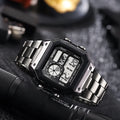 Relógio digital masculino clássico MAYZHISU, pulseira de aço inoxidável de luxo.