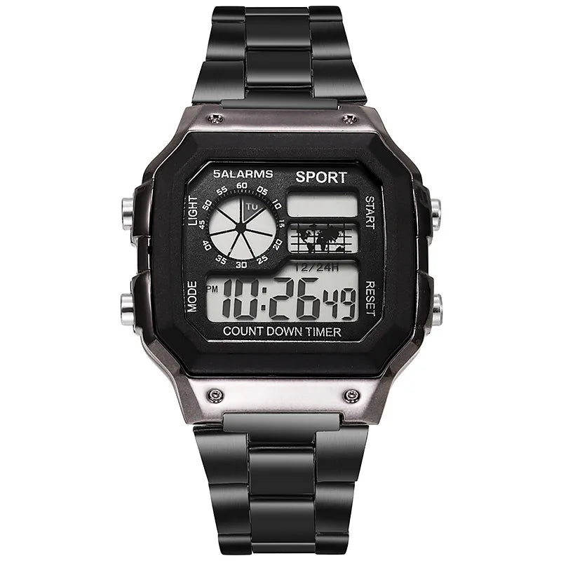 Relógio digital masculino clássico MAYZHISU, pulseira de aço inoxidável de luxo.
